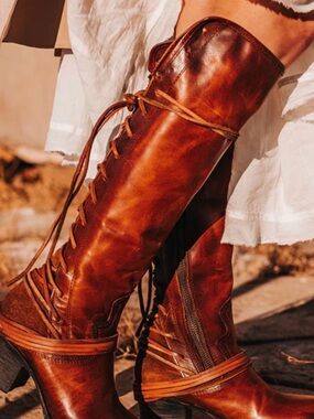 Freebird Dillion size 8 Tall Lace-Up Leather Boots in Cognac